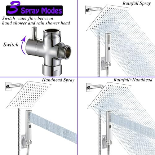 8"High Pressure Square Rain Shower Head and 2