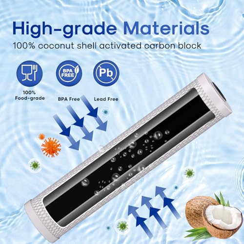 1 Micron 20" x 4.5" Whole House CTO Coconut Shell Activated Carbon Water Filter Cartridge Replacement for FC25B (2 Count)