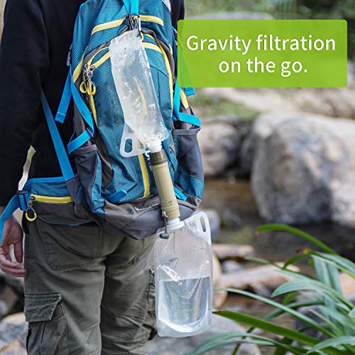 Portable Water Filter 3 Stages Filtration with 2 Collapsible Bottle for Survival Kit or Go Bag L605B Water Filter with Bottles