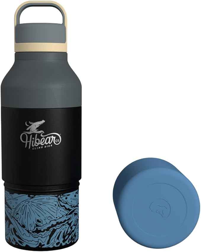 HIBEAR - 32oz All-Day Adventure Flask: The Insulated Multi-Tool of Beverage Bottles - Craft Pourover, Cold Brew, Tea, Water Infusion, Wine Decanting, Hydration. (Moon Tide)