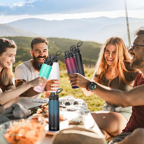 24oz Sports Insulated Water Bottle for School with 2 Lids