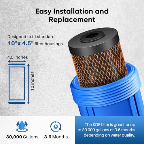 5 Micron 10" x 4.5" Whole House Coconut Shell Activated Carbon and KDF Water Filter (2 Count)