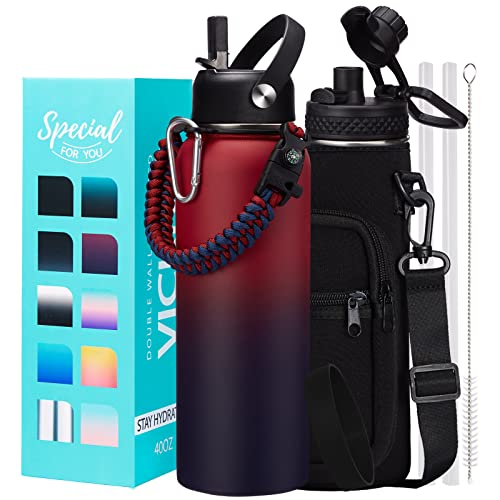 40 OZ Insulated Water Bottles with Straw Lid (40 Count)
