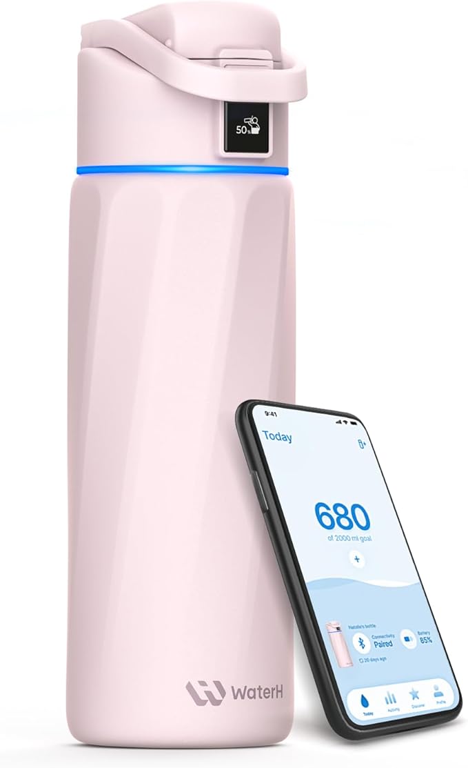 BOOST Smart Water Bottle with Reminder & Tracker, Double Wall Vacuum Insulated Bottles Stainless Steel, 24oz BPA-Free Wide Mouth for Gym, Office, School, Ideal Gift for Christmas, New Year
