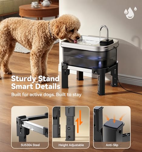 9L 2.38Gal Dog Water Fountain Elevated with 4