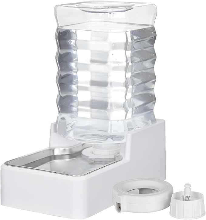 Dog Cat Water Dispenser: 8L White Upgraded Gravity Feeder with Stainless Steel Bowl - BPA-Free Large Capacity for Medium/Large Pets - Indoor & Outdoor Use