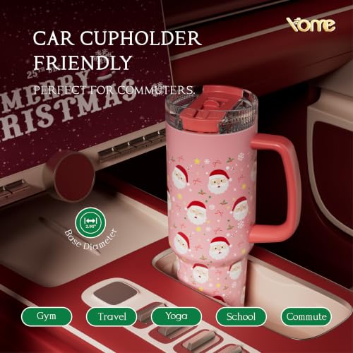 DetaClean 40oz Christmas Tumbler with Handle and Flip Straw for Women