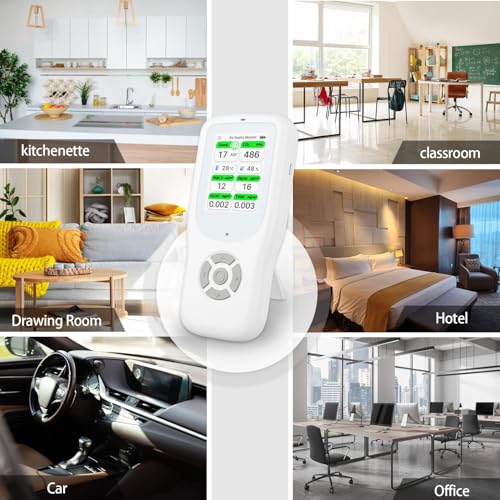 11-in-1 Air Quality Monitor - Portable Indoor Air Quality Detector with Stand, Real-Time Test for AQI, CO2, PM2.5, PM1.0, PM10, TVOC, HCHO, Particles, Humidity & Temperature