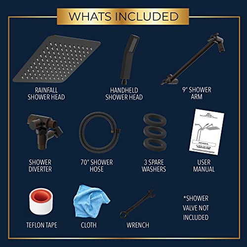 All Metal Shower Head 8" Dual Square Shower Head With Handheld Wand 71in Hose Set