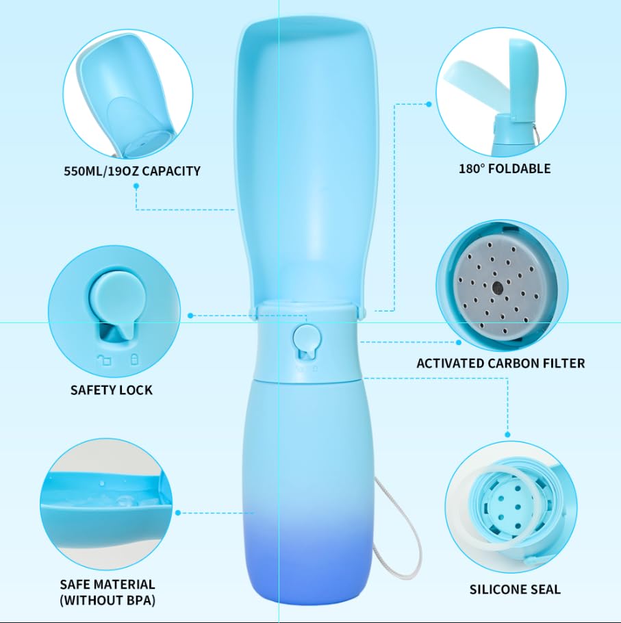 Portable Dog Water Bottle 19oz Blue