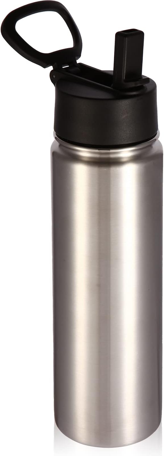 Volhoply 22 oz Insulated Water Bottles with Straw Lid, Stainless Steel Sports Bottle with Handle, Double Walled Metal Travel Water Cups with Wide Mouth,Reusable Water Flask for School(Silver,1 Set)