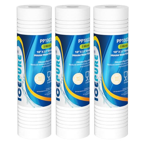 5 Micron 10" x 2.5" Whole House Sediment Home Grooved Water Filter Cartridge Replacement for AO (3 Count)