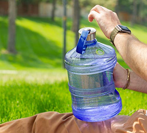 Iconic 1 Gallon Round BPA Free Water Bottle with Stainless Steel Cap and Integrated Handle