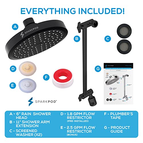 6" Round Rain Shower Head with 11" Shower Arm