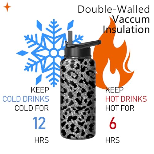 18oz Leopard Water Bottle with Handle and Flip Straw