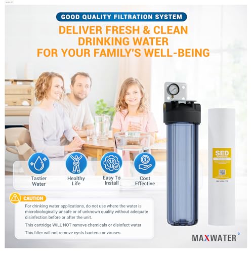 20" 1 Stage Whole House Water Filter System 1" Ports Double O Ring Clear Filter Housing + Gauge w