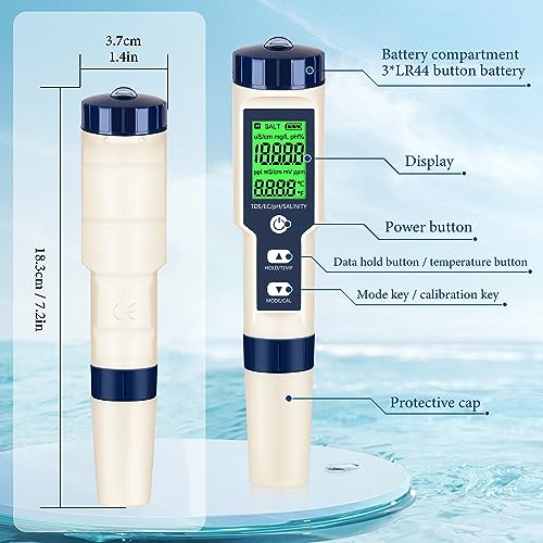 PH Meter & TDS Meter Digital Water Tester 5 in 1 Salinity Tester PH Temp EC and TDS Meter