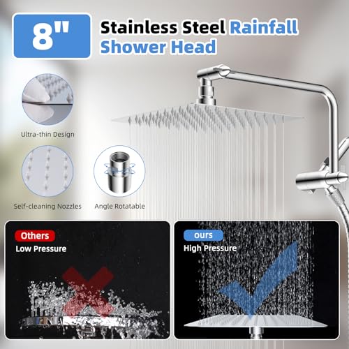 8" Metal Rainfall Shower Head with 10