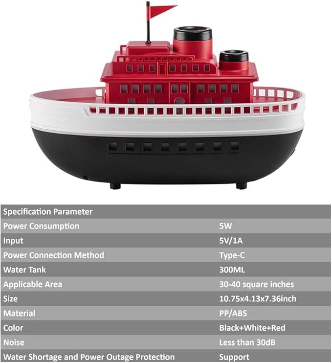 300ML Cartoon Modeling Ship Aroma Essential Oil Diffuser & Cool Mist Dual-Hole Boat Humidifier with 7-Color LED Night Lights | Ultrasonic Quiet | Auto Shut-Off | Home Office Nursery Decor Gift