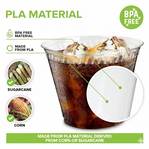 9 oz Clear PLA Cold Cups 1000 Pack Disposable Cups for Water Wine Beer Samples (1000 Count)