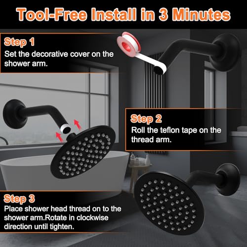 6 Inch Round Rainfall Shower Head with Stainless Steel Arm High Pressure Water Saving Anti