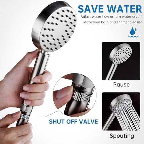 All Metal Handheld Shower Head with Shut Off Valve & Long Hose