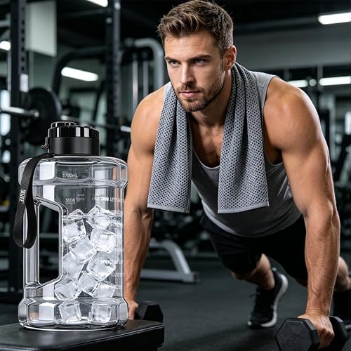 Large Water Bottle with Motivational Time Marker & Straw & Handle