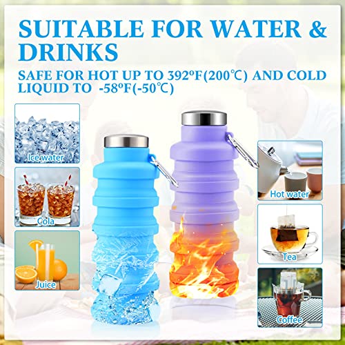 4 Pcs Collapsible Water Bottles 17 oz Reusable Silicone Foldable Travel Water Bottle Portable Leak Proof Sports Water Bottles for Gym Camping Hiking (4 Count)