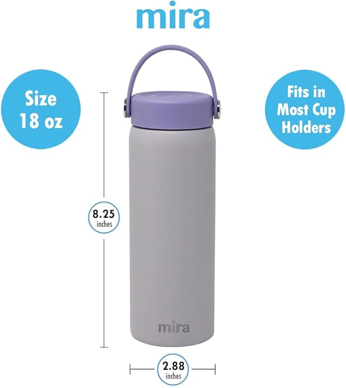 MIRA 18 oz Tea Infuser Thermo - Stainless Steel Travel Bottle with Removable Strainer for Loose Leaf Tea - Insulated Hot & Cold Brew Steeper - Heather