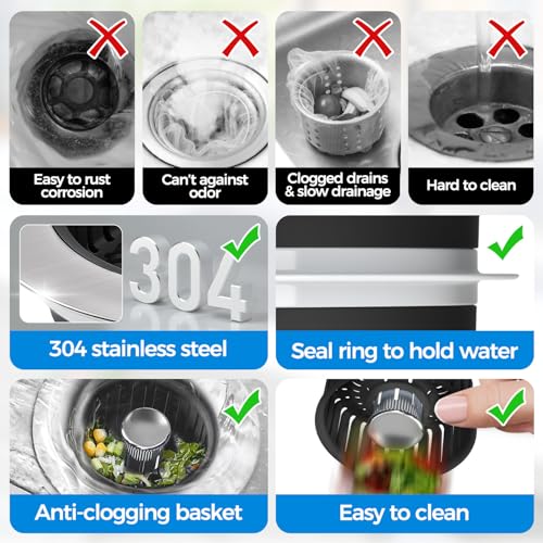 3 in 1 Kitchen Sink Drain Strainer Stopper Removable Basket Pop