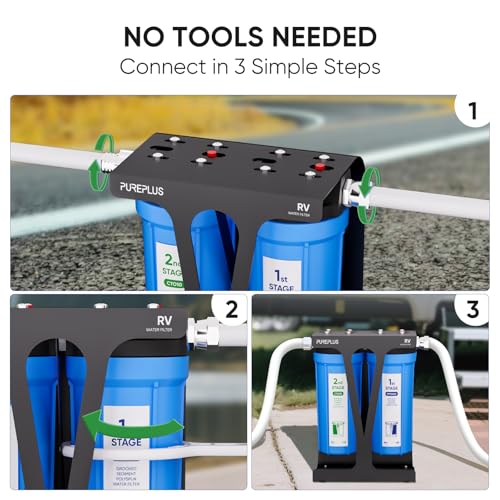 RV Dual Stage Water Filter System with Grooved Sediment and Carbon Cartridges