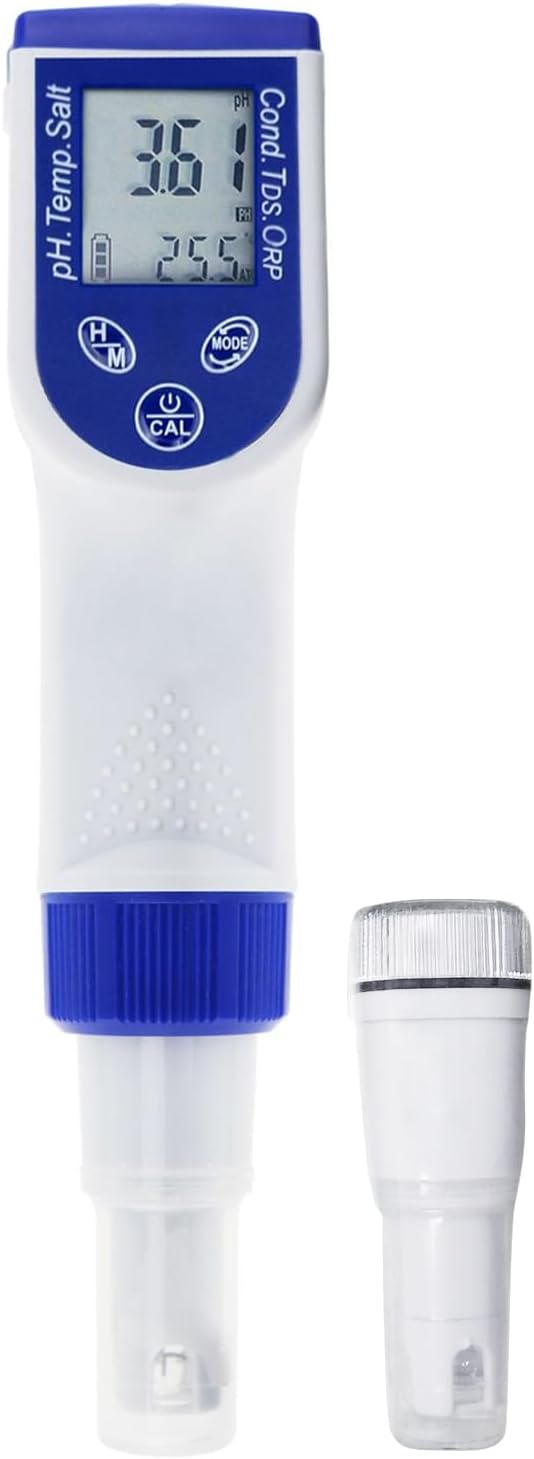 TEKCOPLUS 6-in-1 Water Quality Tester, Waterproof Digital Pen Type Multiparameter Water Tester Combo Pen with pH/ORP/EC/TDS/Salinity/Temperature Testing Kit and Replaceable ORP Probe
