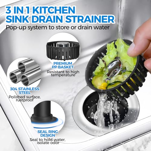 3 in 1 Kitchen Sink Drain Strainer Stopper Removable Basket Pop (2 Count)