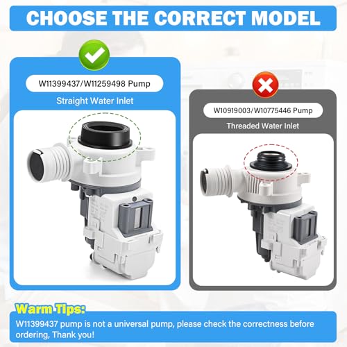 Upgraded W11399437 W11259498 Washer Drain Pump Assembly