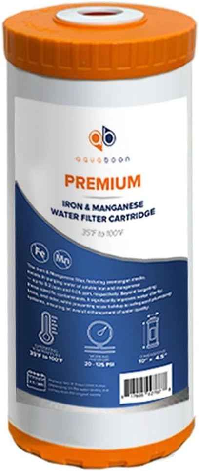 Aquaboon 5 Micron 10 x 4.5 Carbon Block Chlorine Reduction, Iron & Manganese Water Purification Cartrige and Sediment Water Filter - Whole House Water Filter Replacement, 1-Pack