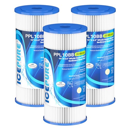 20 Micron 10" x 4.5" Whole House Extra Coarse Pleated Sediment Filter for Well Water (3 Count)
