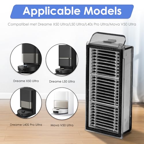 4 Pack) X50 Ultra Replacement HEPA Filters Compatible with Dreame X50 Ultra/ L50 Ultra/ L40S Pro Ultra/ X50 master/Mova V50 Ultra Robot Vacuum Cleaner, Filter Kit, Filters Accessories Kit (4 Count)
