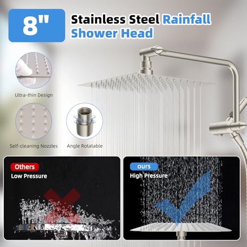 8" Metal Rainfall Shower Head with 10