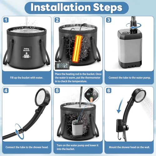 Portable Shower with Heater 1500W Camping Water Heater with Shower Head 3 Spray Modes
