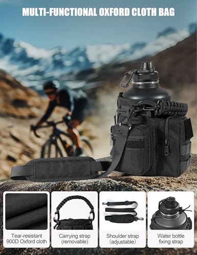 64 Oz Black Tactical Water Bottle with 3 Lids