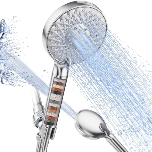 Filtered Shower Head with Handheld High Pressure 9 Spray Mode Showerhead Detachable Shower Head Water Softener Filters Beads for Hard Water Remove Chlorine 1 Filter Chrome