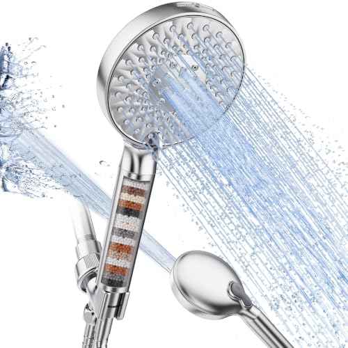 Filtered Shower Head with Handheld High Pressure 9 Spray Mode Showerhead Detachable Shower Head Water Softener Filters Beads for Hard Water Remove Chlorine 1 Filter 1.8GPM Chrome