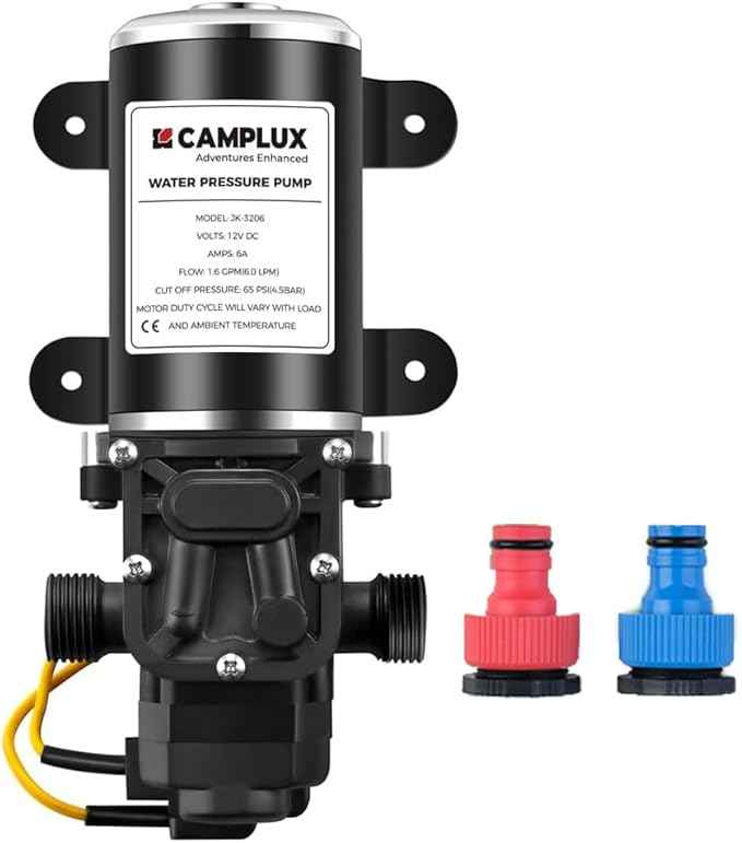 CAMPLUX DC 12V Water Pump, Self-Priming, 1.6 GPM Diaphragm Pump 65 PSI for RV Marine Yacht Camping