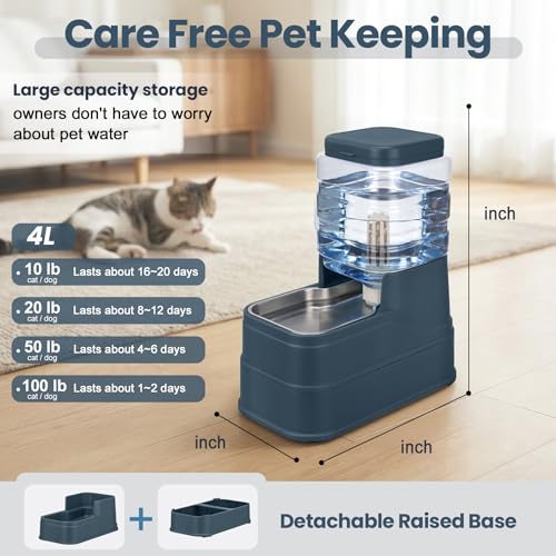 Automatic Cat Water Dispenser Gravity Stainless Steel Water Feeder Dog Waterer Feeder with Wide Mouth Bowl for Small Medium Dog Puppy Kitten