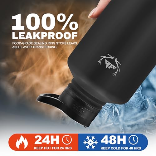 64 oz Insulated Water Bottle with Carrier Bag & 3 Lids