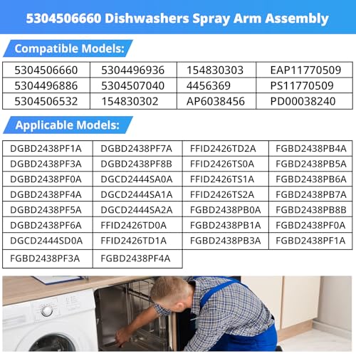 5304506660 Dishwashers Spray Arm Assembly Fit for Frigidaire Dishwashers