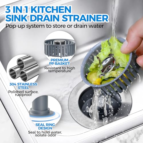 3 in 1 Kitchen Sink Drain Strainer Stopper Removable Basket Pop (2 Count)