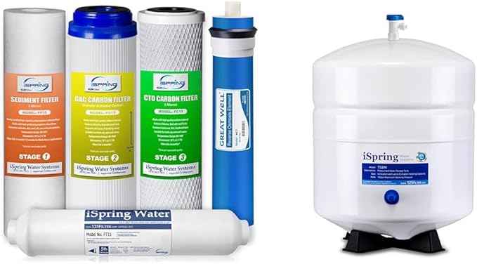 iSpring F5-75 Reverse Osmosis Replacement Water Filter Pack Set for 5-Stage System & T32M Pressurized Water Storage Tank with Ball Valve for Reverse Osmosis RO Systems