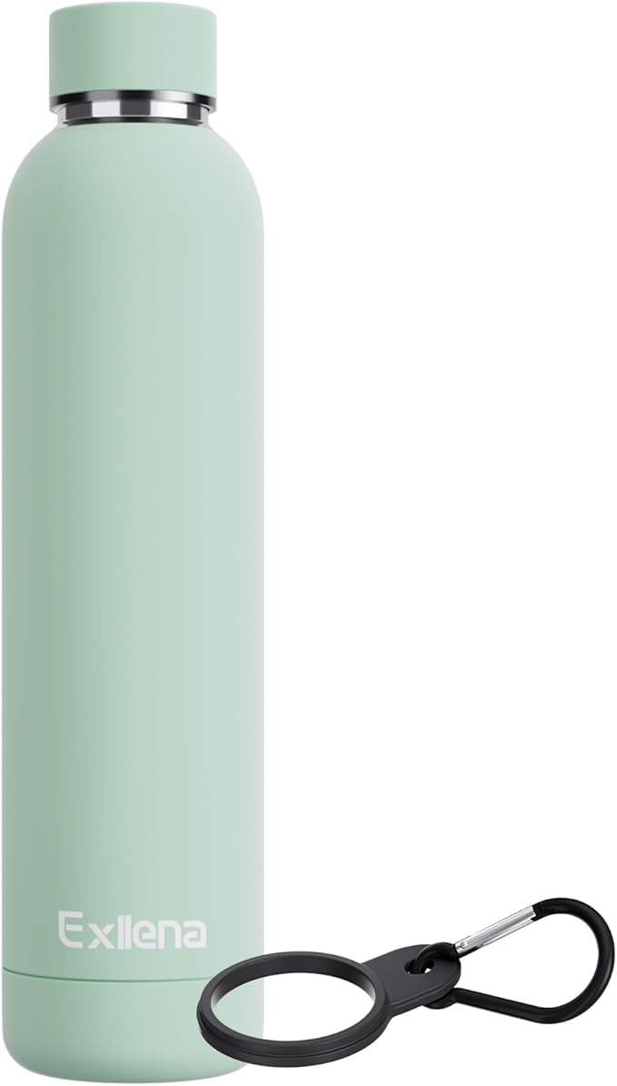 Exllena Slim Insulated Water Bottles for Travel 25oz with Clip, Double Wall Vacuum Stainless Steel Water Bottle Keeps Drinks Cold 24 Hrs/Hot 12 Hrs, 100% Leakproof, BPA Free(Mint)