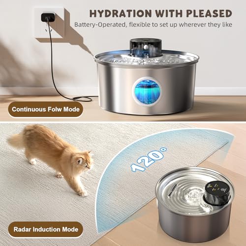 PWL 003 Smart Motion Sensor Cordless Stainless Steel Dog & Cat Water Fountain